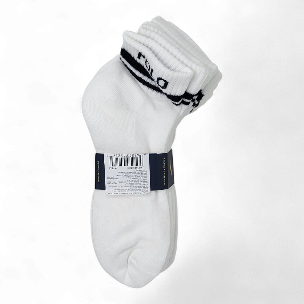 Polo Ralph Lauren Women's 6 Pair Quarter Ankle Socks White Black SpellOut Pony 4 - Picture 3 of 8